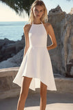 Simple White Chiffon A Line Halter Short Graduation Dress