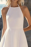 Simple White Chiffon A Line Halter Short Graduation Dress