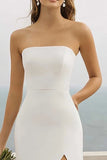 Strapless White Sheath Long Formal Dress with Slit