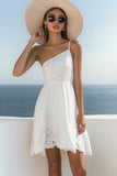White Lace One Shoulder A Line Short Graduation Dress
