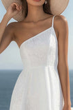 White Lace One Shoulder A Line Short Graduation Dress