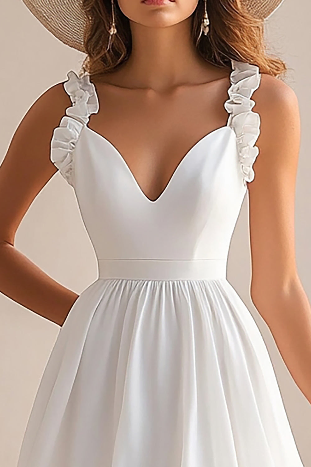 White Chiffon V Neck A Line Short Graduation Dress with Ruffles