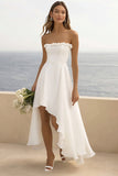 White Chiffon Ruffled Strapless High-Low Graduation Dress