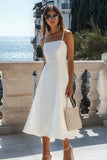 White A Line Satin Spaghetti Straps Long Formal Dress