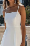 White A Line Satin Spaghetti Straps Long Formal Dress