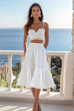 A Line 2 Pieces Ruffled Chiffon White Graduation Dress