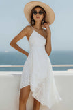 White Lace A Line One Shoulder Short Graduation Dress