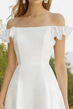 White Satin Off The Shoulder Ruffled Short Graduation Dress