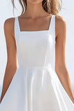 White Chiffon Square Neck A Line Ruffled High-Low Graduation Dress