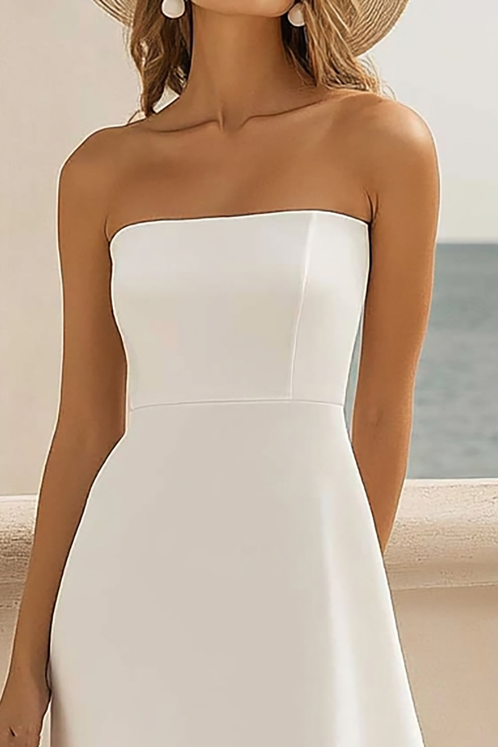 White Chiffon Strapless High-Low Graduation Dress with Ruffles