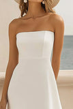 White Chiffon Strapless High-Low Graduation Dress with Ruffles