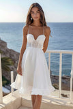 A Line White Lace Short Corset Graduation Dress with Ruffles