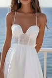 A Line White Lace Short Corset Graduation Dress with Ruffles