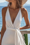 White Satin V Neck Bodycon Short Graduation Dress with Streamer