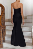Black White Sheath Strapless Satin Long Formal Dress