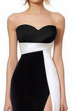 Black White Satin Sweetheart Mermaid Long Formal Dress with Slit