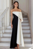 Black White Sheath One Shoulder Satin Long Formal Dress