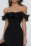Black Chiffon Mermaid Ruffled Long Formal Dress