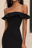 Black Off the Shoulder Ruffled Long Formal Dress with Slit