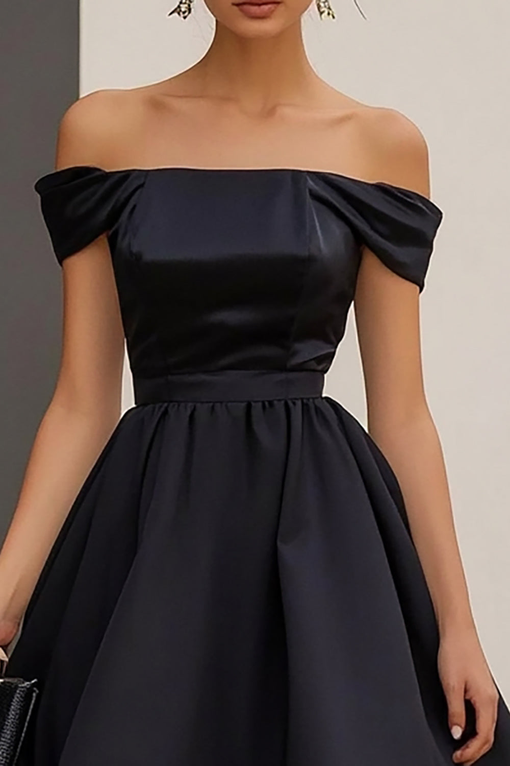 Black A Line Off the Shoulder Ruffled Long Formal Dress