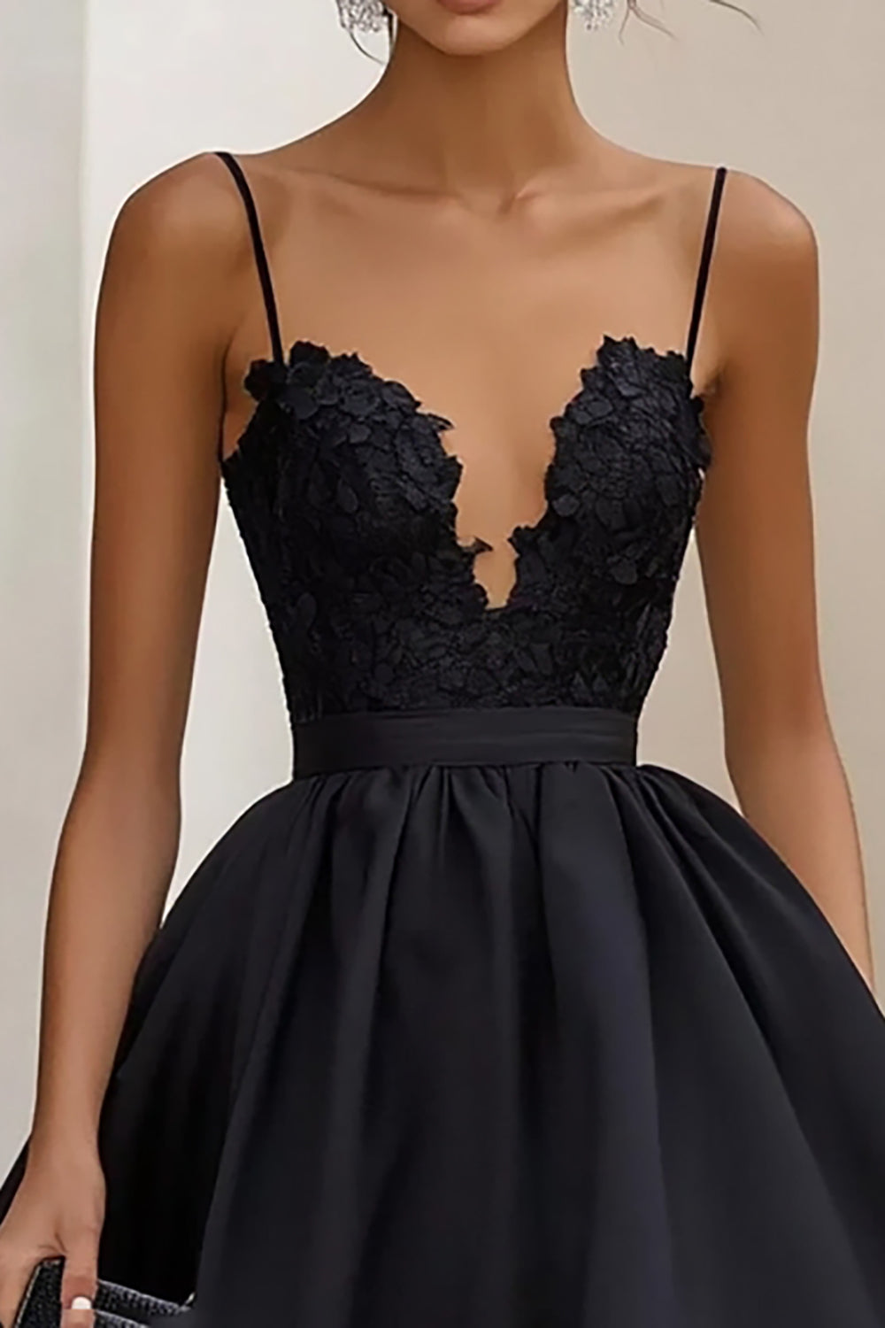 Black Spaghetti Straps Ruffled A Line Long Formal Dress