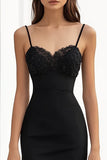 Black Spaghetti Straps Sheath Long Formal Dress with Lace