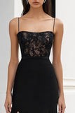 Black Sheath Chiffon Long Formal Dress with Lace