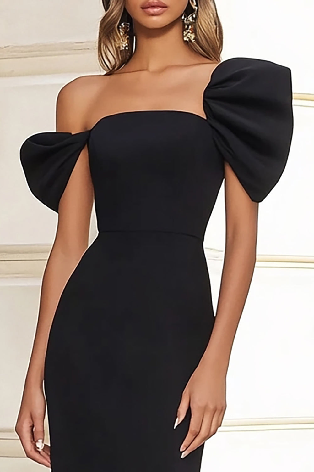 Black One Shoulder Long Satin Formal Dress with Slit