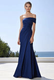 Navy Satin Mermaid Ruched Long Formal Dress