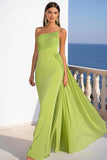 One Shoulder Mermaid Green Long Formal Dress with Side Cape