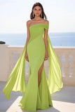 Off The Shoulder Mermaid Green Long Formal Dress with Slit