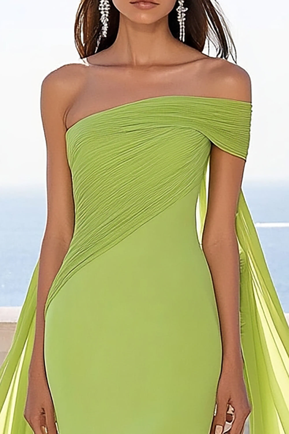 Off The Shoulder Mermaid Green Long Formal Dress with Slit