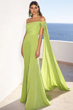 Green Chiffon Mermaid Long Formal Dress with Streamer
