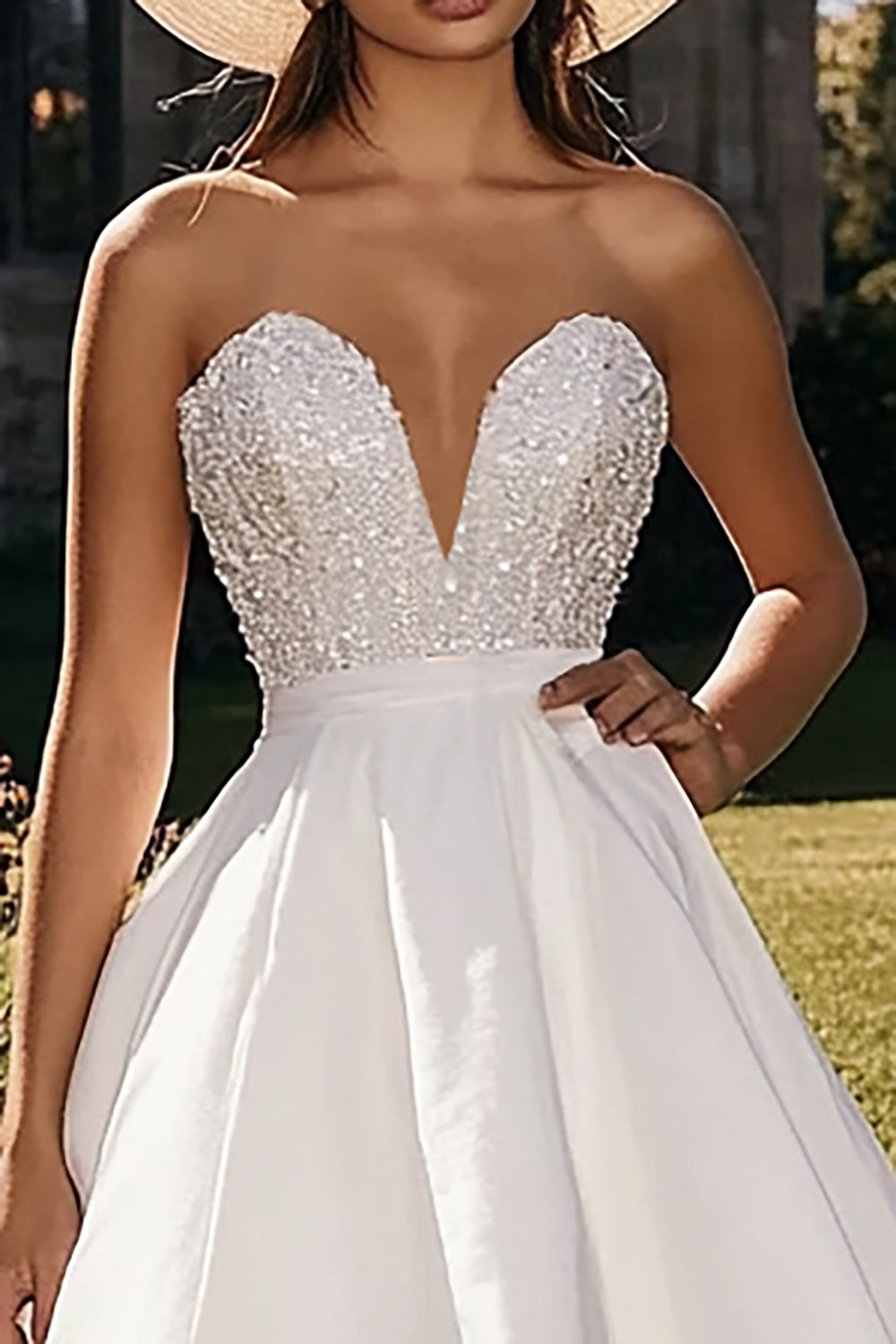 Sparkly White Ruffled Strapless A Line High-Low Formal Dress