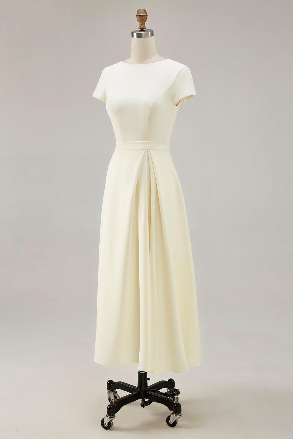 Daffodil A Line Satin Short Sleeves Boat Neck Long Work Dress
