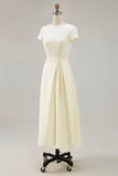 Daffodil A Line Satin Short Sleeves Boat Neck Long Work Dress