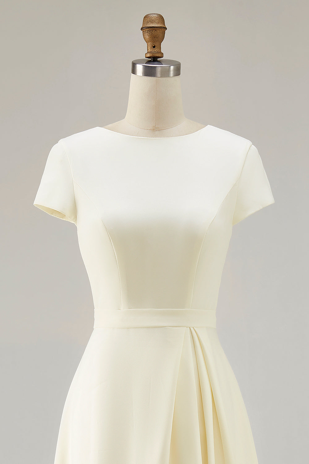 Daffodil A Line Satin Short Sleeves Boat Neck Long Work Dress