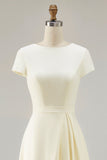 Daffodil A Line Satin Short Sleeves Boat Neck Long Work Dress