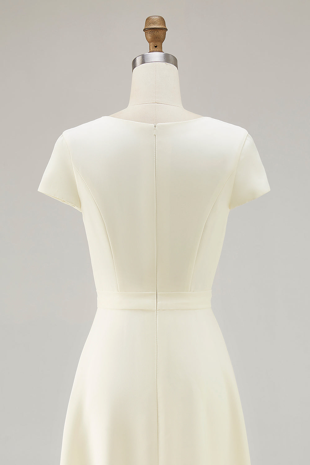 Daffodil A Line Satin Short Sleeves Boat Neck Long Work Dress
