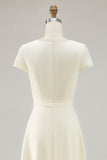 Daffodil A Line Satin Short Sleeves Boat Neck Long Work Dress