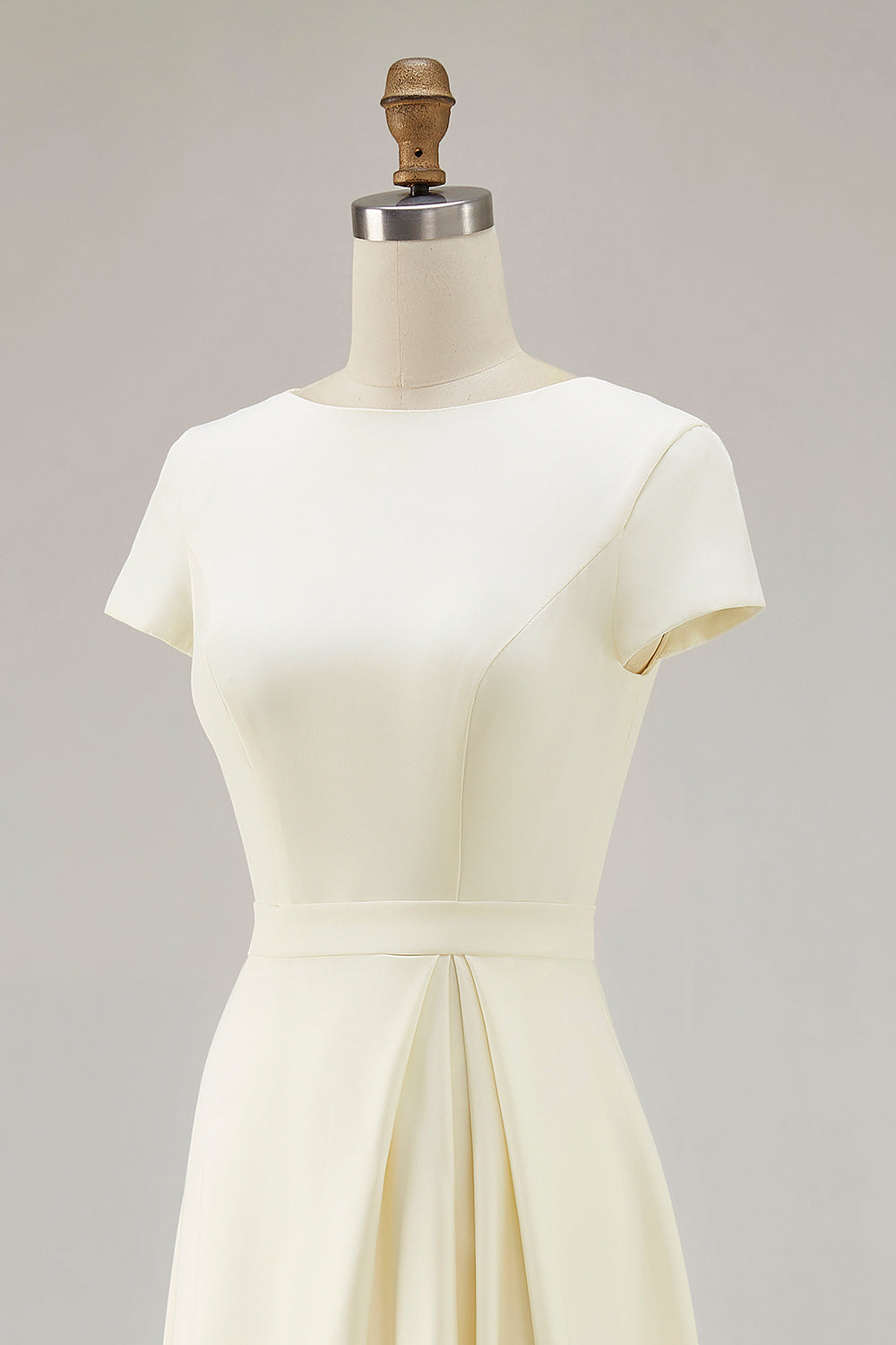 Daffodil A Line Satin Short Sleeves Boat Neck Long Work Dress