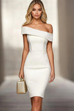 Black Off the Shoulder Bodycon Satin Short Work Dress