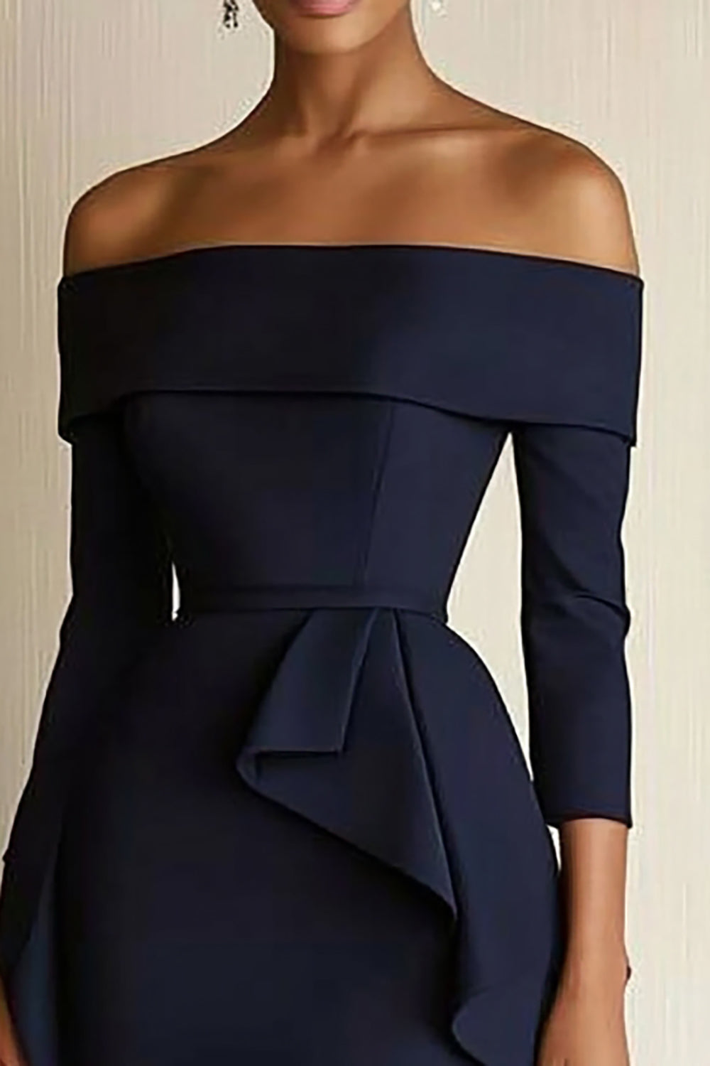 Navy Off the Shoulder Satin Bodycon Short Work Dress