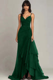 Dark Brown Spaghetti Straps A Line Ruffled Long Formal Dress