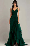 Dark Brown Spaghetti Straps A Line Ruffled Long Formal Dress
