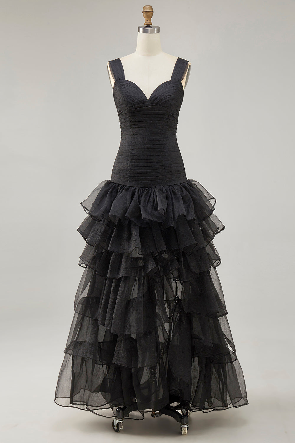 Black A Line Organza High-Low Formal Dress with Ruffles