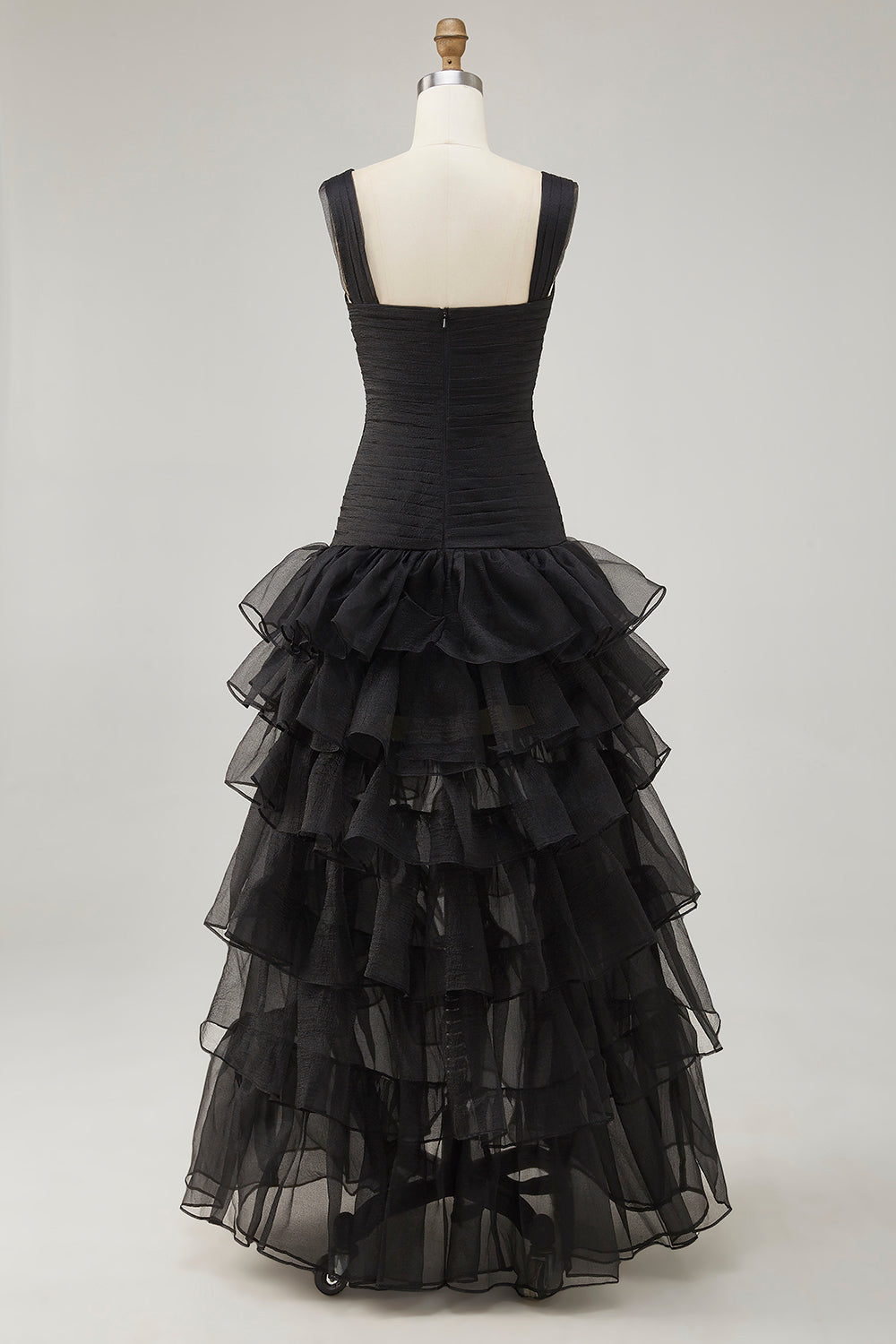 Black A Line Organza High-Low Formal Dress with Ruffles
