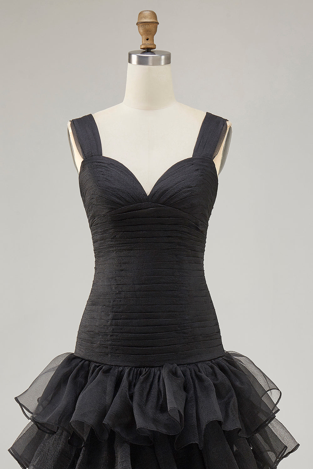 Black A Line Organza High-Low Formal Dress with Ruffles
