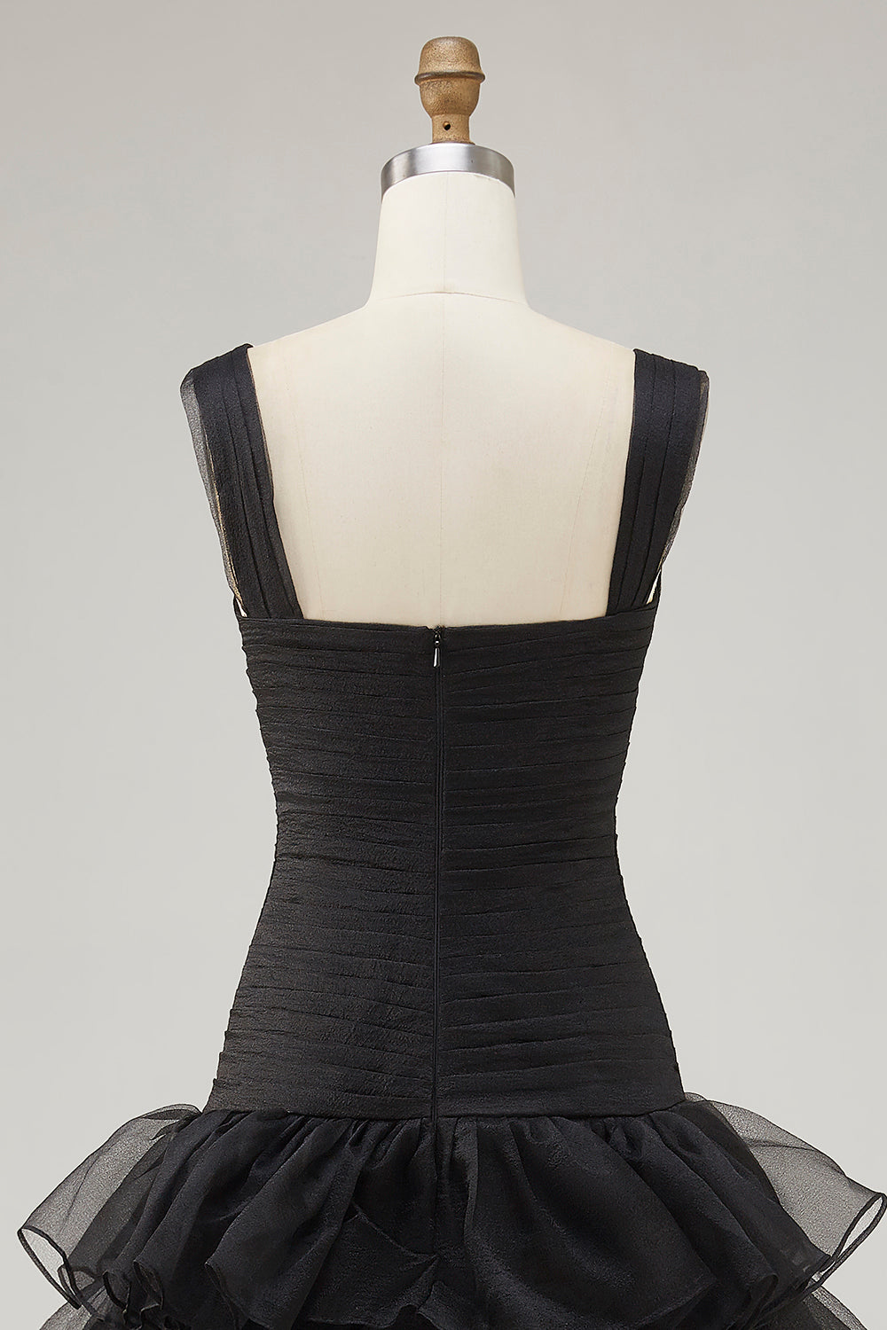 Black A Line Organza High-Low Formal Dress with Ruffles