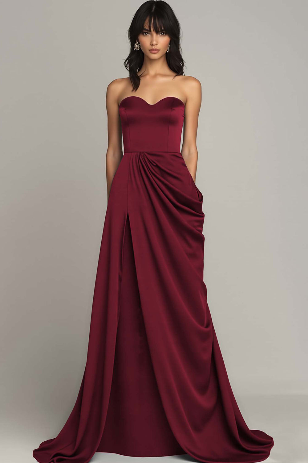 Black Sweetheart Satin A Line Long Formal Dress